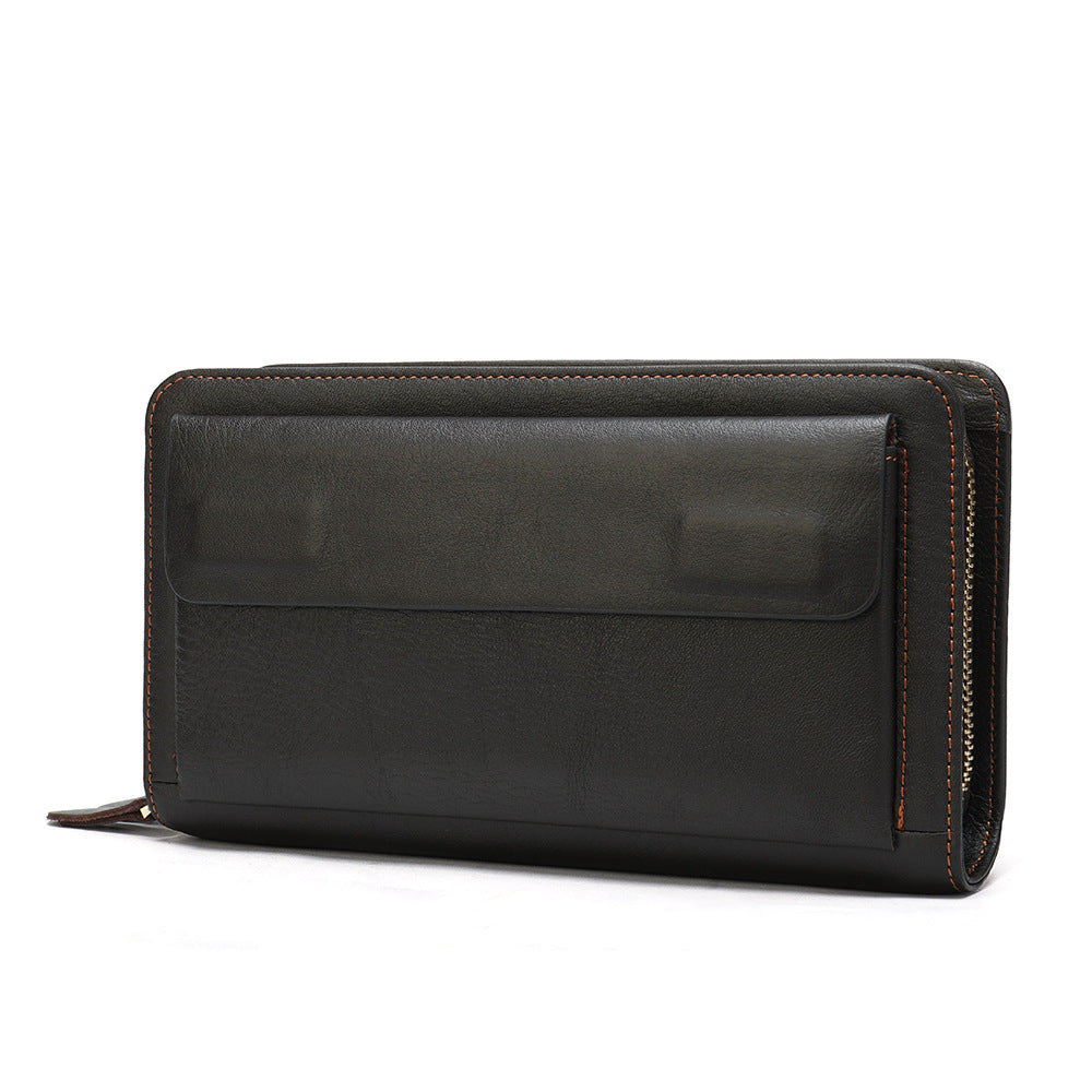 First Layer Cowhide Clutch Double Layer Zipper Wallet - iztia