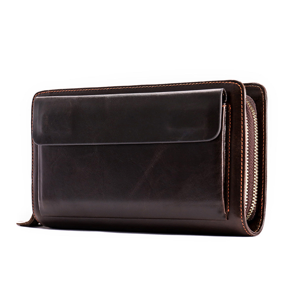 First Layer Cowhide Clutch Double Layer Zipper Wallet - iztia