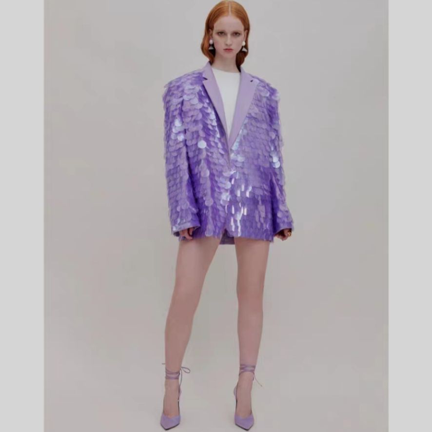 Loose Sequin Fashion Suit Top High Dinner Party Temperament Coat - iztia