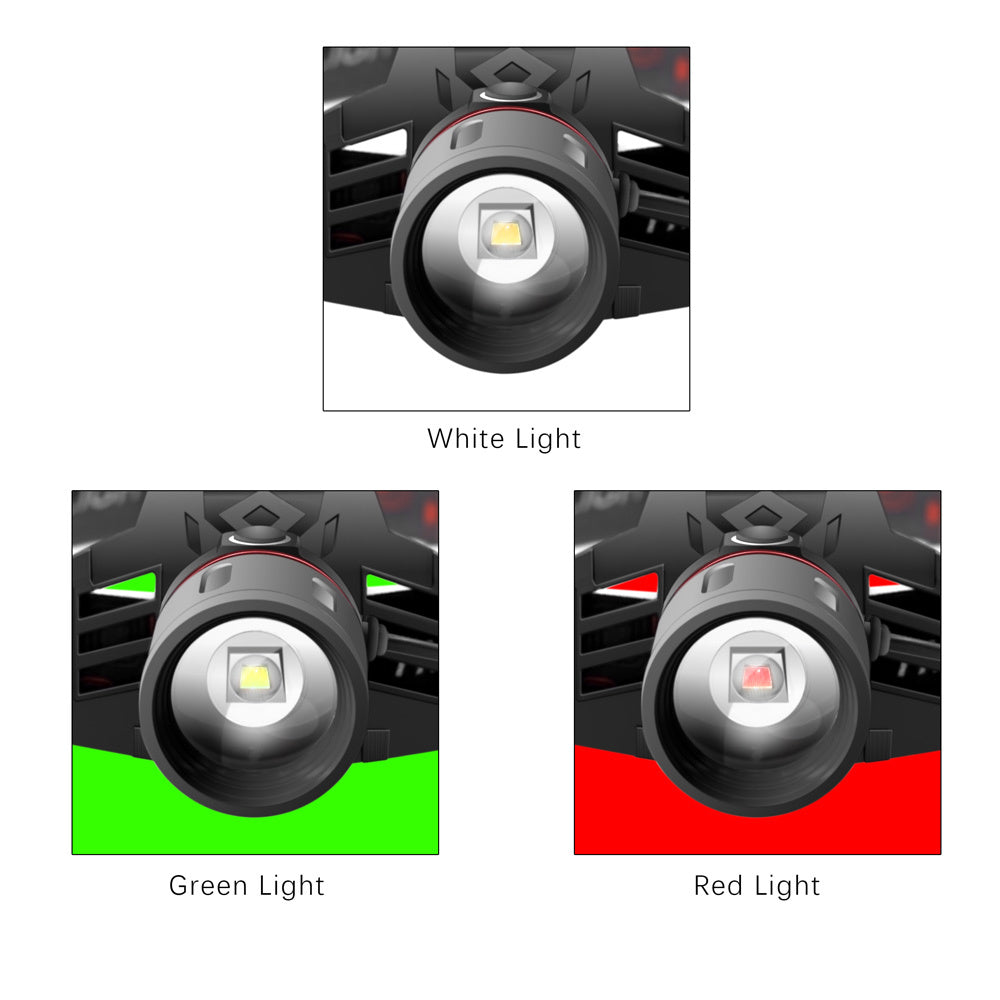 T6 white light green light red light zoom headlight - iztia