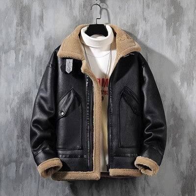 Men's Fashion Single-layer Fleece-lined Padded Jacket Lamb Wool Coat - iztia