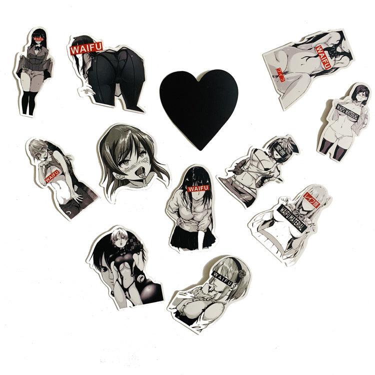 30 black and white bunny girl stickers - iztia