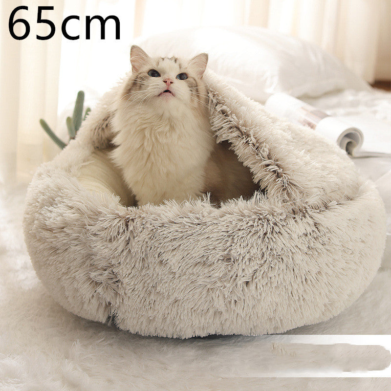 2 In 1 Dog And Cat Bed Pet Winter Bed Round Plush Warm Bed House Soft Long Plush Pets Bed - iztia