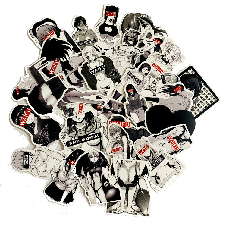 30 black and white bunny girl stickers - iztia