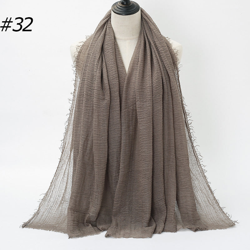 Pure Color Pleated Cotton Scarf Cotton And Linen Scarf - iztia