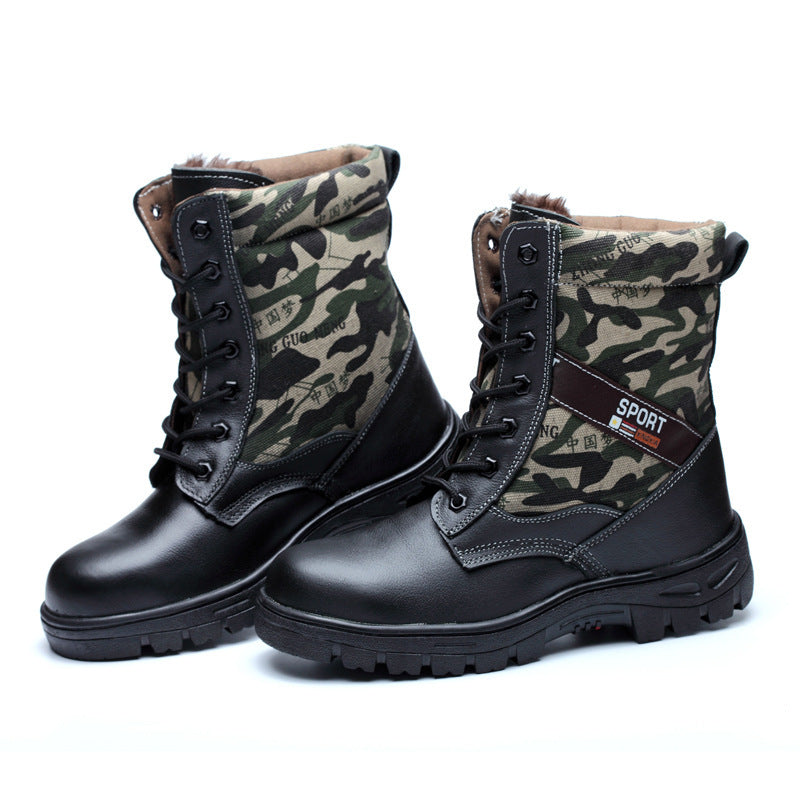Factory direct labor safety shoes help camouflage winter high plus velvet cold warm comfortable anti smashing puncture proof shoes - iztia