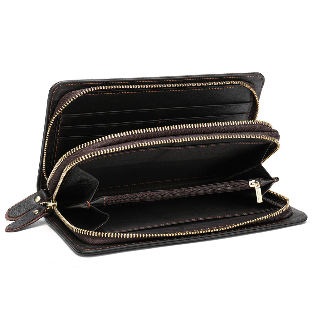 First Layer Cowhide Clutch Double Layer Zipper Wallet - iztia
