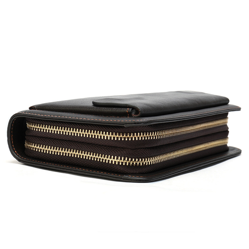 First Layer Cowhide Clutch Double Layer Zipper Wallet - iztia