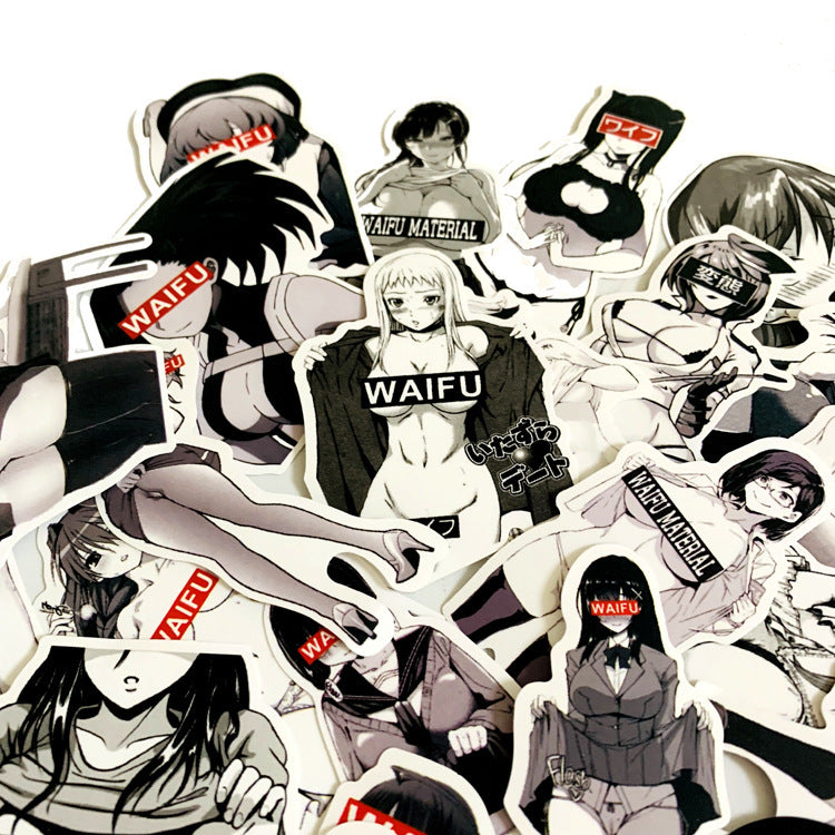 30 black and white bunny girl stickers - iztia