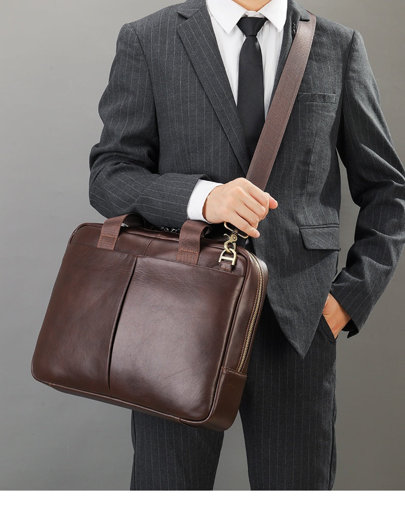 Genuine Leather Large Capacity Briefcase Men's Horizontal First Layer Cowhide Computer Storage Bag - iztia