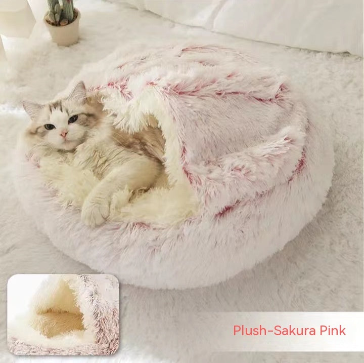2 In 1 Dog And Cat Bed Pet Winter Bed Round Plush Warm Bed House Soft Long Plush Pets Bed - iztia