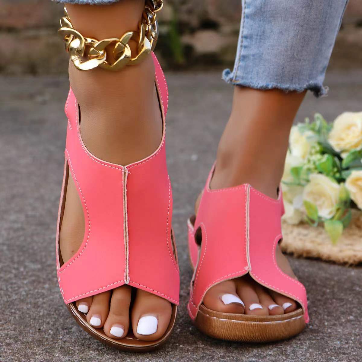 New Summer Wedges Sandals With Elastic Band Design Casual Fish Mouth Shoes For Women - iztia