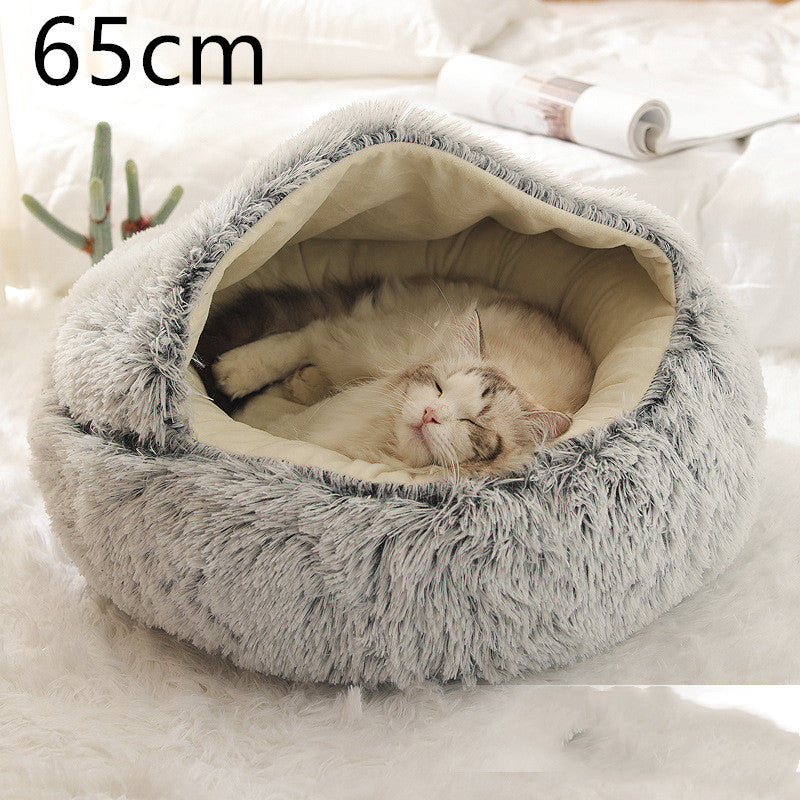 2 In 1 Dog And Cat Bed Pet Winter Bed Round Plush Warm Bed House Soft Long Plush Pets Bed - iztia