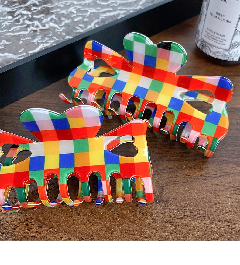 Color Chessboard Lattice Acetic Acid Elegant Hair Clip - iztia