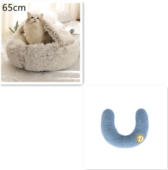 2 In 1 Dog And Cat Bed Pet Winter Bed Round Plush Warm Bed House Soft Long Plush Pets Bed - iztia
