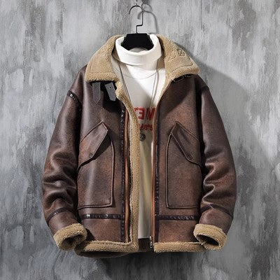 Men's Fashion Single-layer Fleece-lined Padded Jacket Lamb Wool Coat - iztia