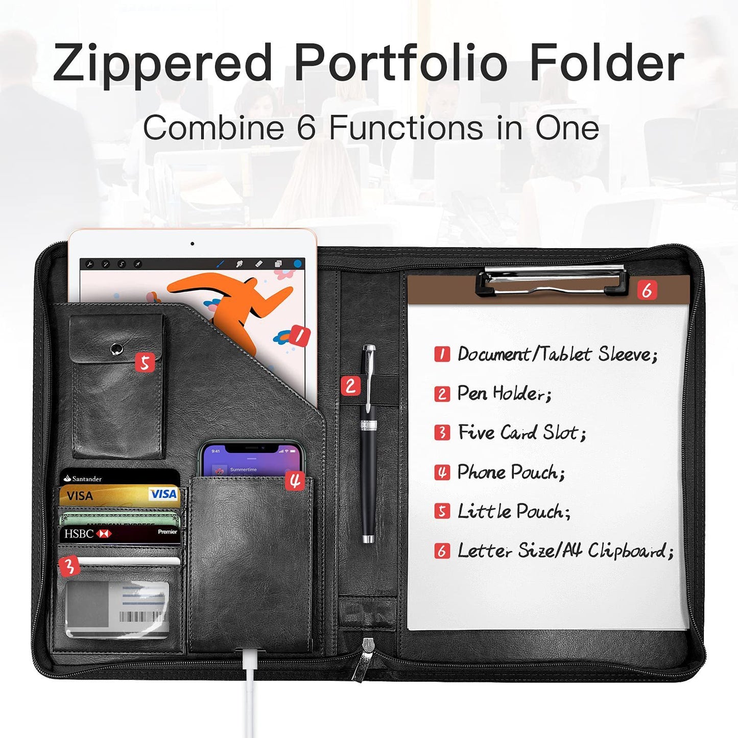 Zipper Buggy Bag Leather Planning Loose-leaf Envelope Storage Bag - iztia