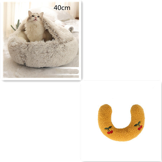 2 In 1 Dog And Cat Bed Pet Winter Bed Round Plush Warm Bed House Soft Long Plush Pets Bed - iztia