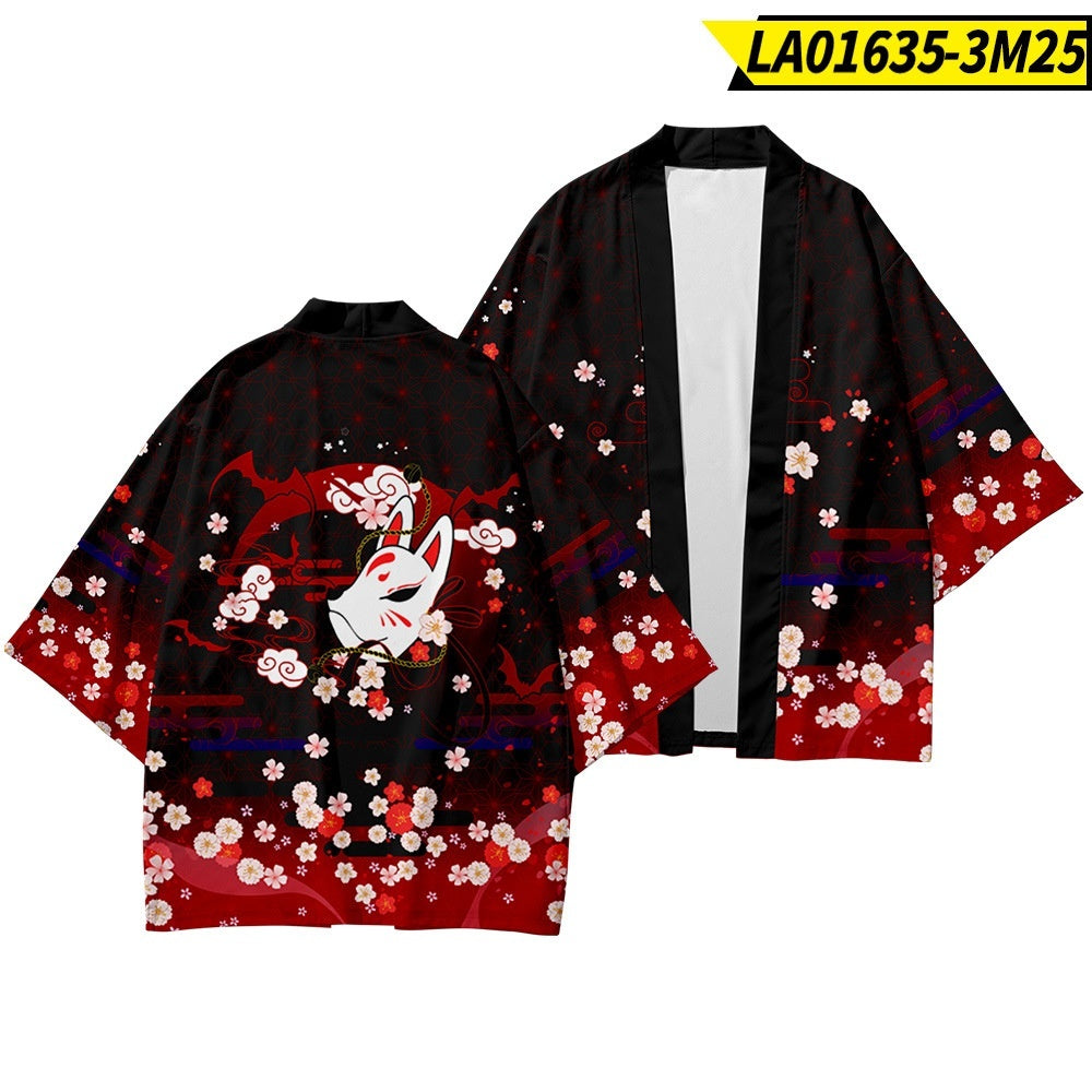 Peach Blossom Kimono Fox Mask Robe Sun-protective Clothing - iztia