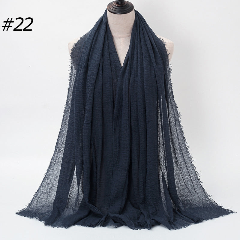 Pure Color Pleated Cotton Scarf Cotton And Linen Scarf - iztia