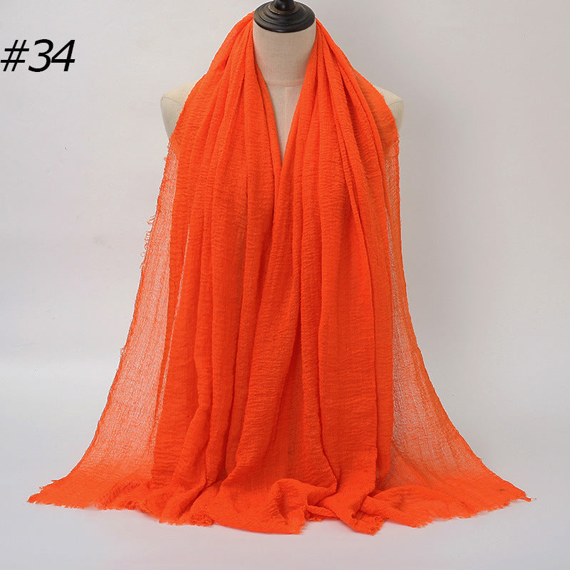 Pure Color Pleated Cotton Scarf Cotton And Linen Scarf - iztia