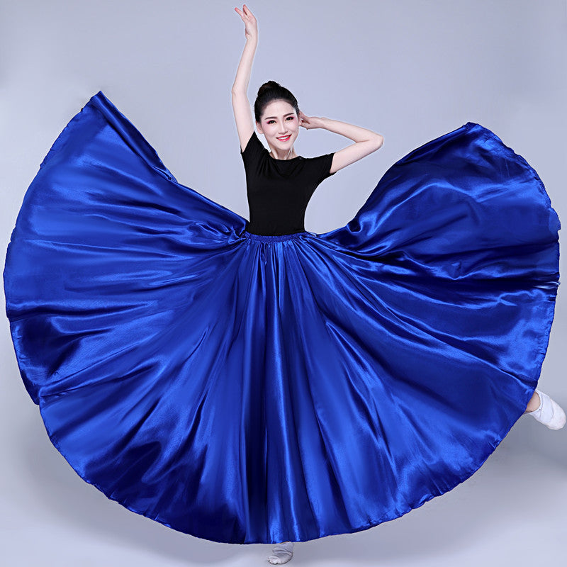 Simple Solid Color Performance Skirt With Large Swing - iztia