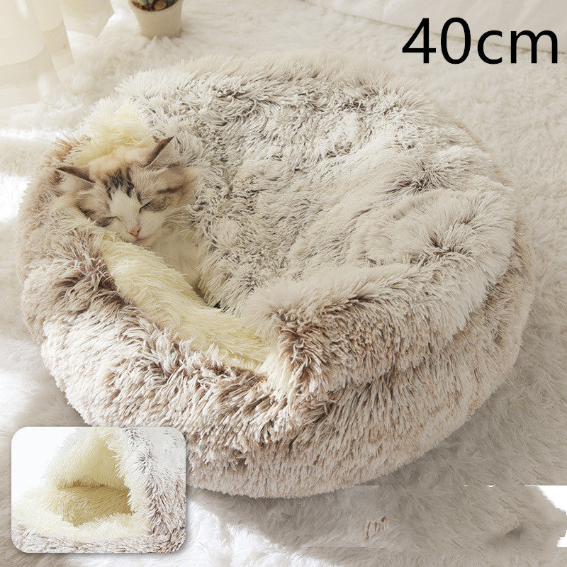 2 In 1 Dog And Cat Bed Pet Winter Bed Round Plush Warm Bed House Soft Long Plush Pets Bed - iztia