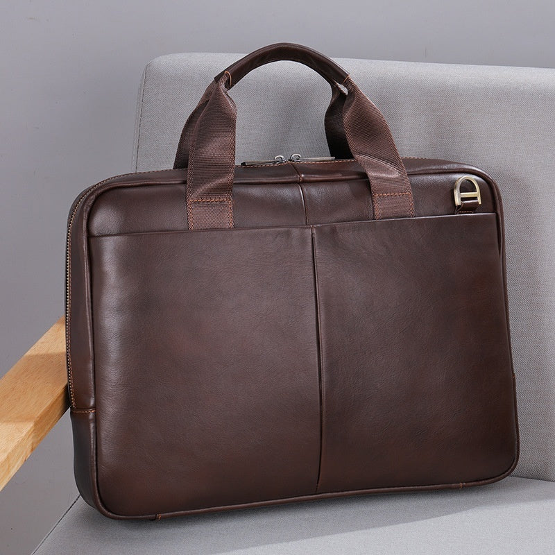 Genuine Leather Large Capacity Briefcase Men's Horizontal First Layer Cowhide Computer Storage Bag - iztia