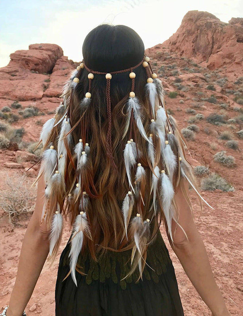 Bohemian Long Feather Headband Feather Hair Accessory - iztia