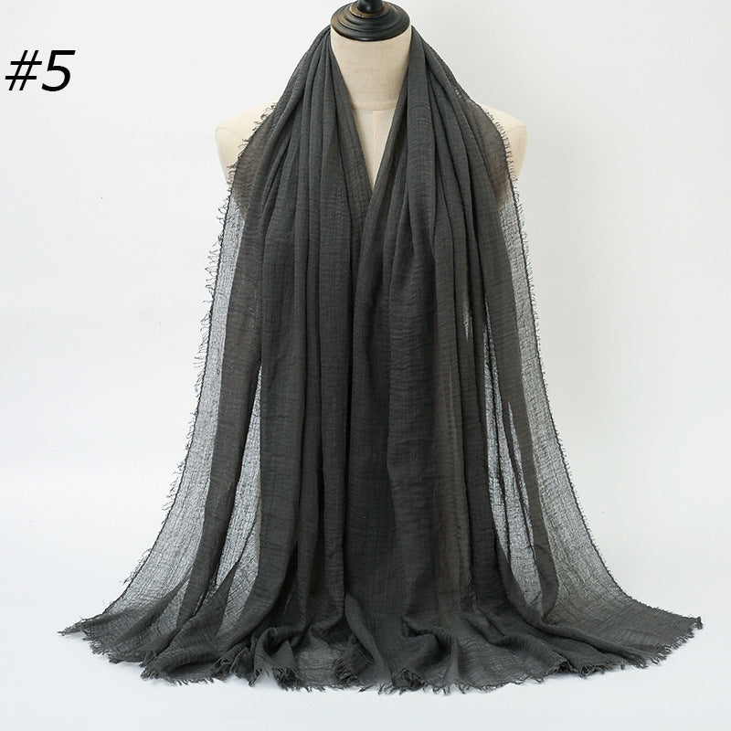 Pure Color Pleated Cotton Scarf Cotton And Linen Scarf - iztia