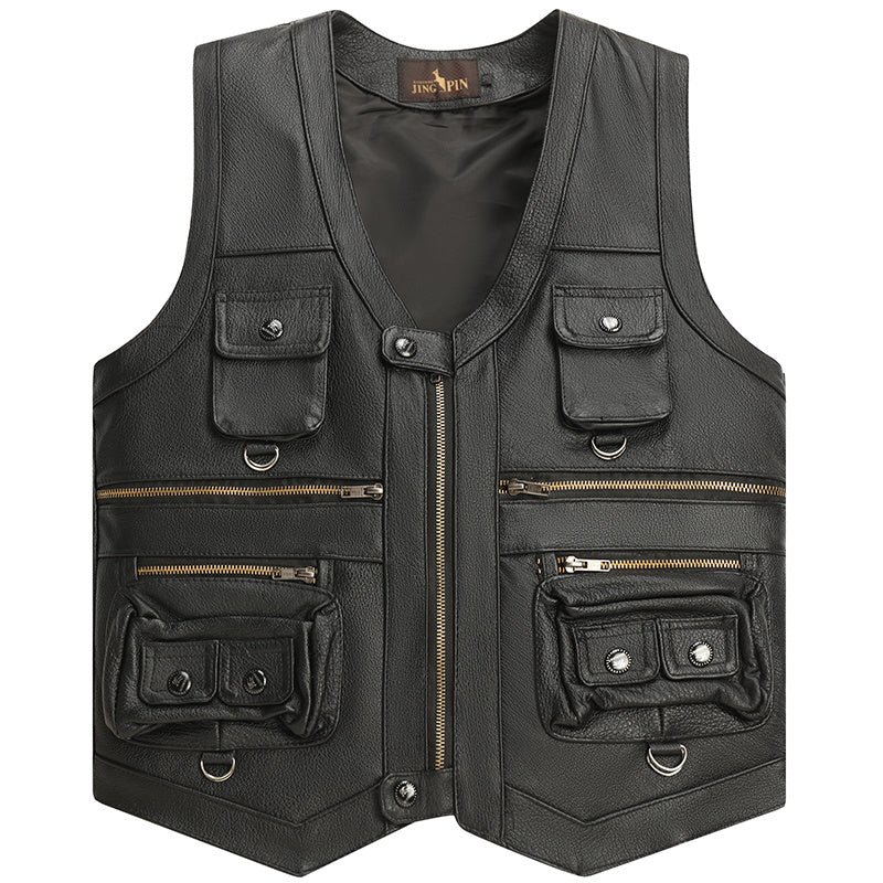 Genuine Leather Vest Man First Layer Cowhide Motorcycle Clothing - iztia