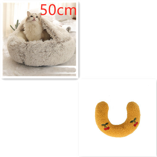2 In 1 Dog And Cat Bed Pet Winter Bed Round Plush Warm Bed House Soft Long Plush Pets Bed - iztia