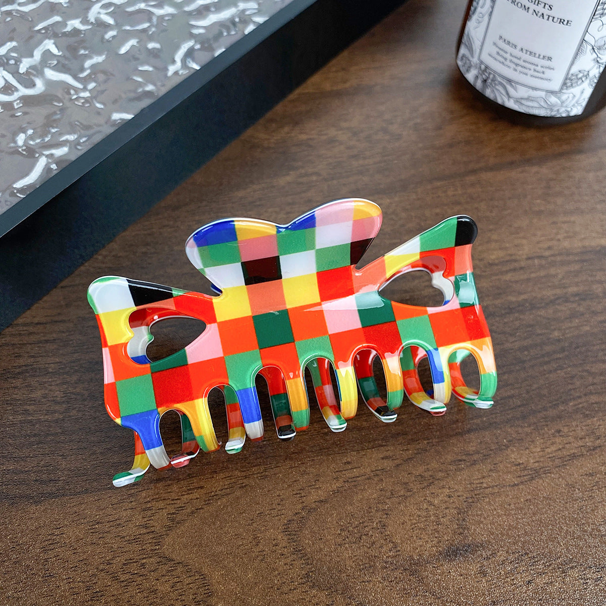 Color Chessboard Lattice Acetic Acid Elegant Hair Clip - iztia