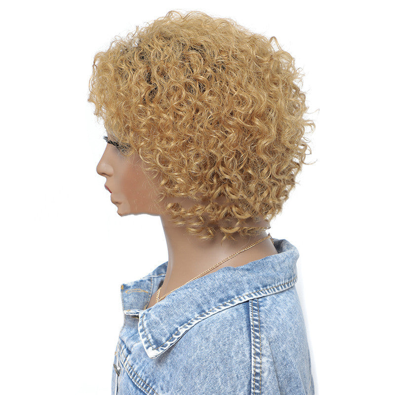 Small Curly Real Hair Headgear, Gradual Fluffy Head High-end Short Hair Cover - iztia