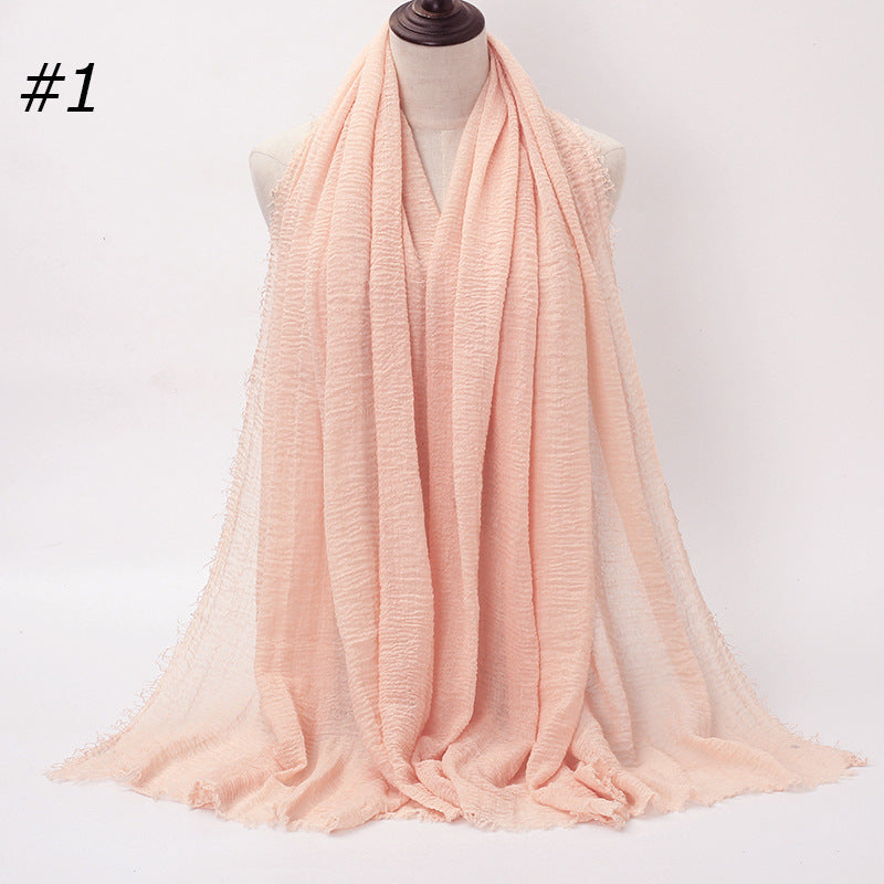 Pure Color Pleated Cotton Scarf Cotton And Linen Scarf - iztia