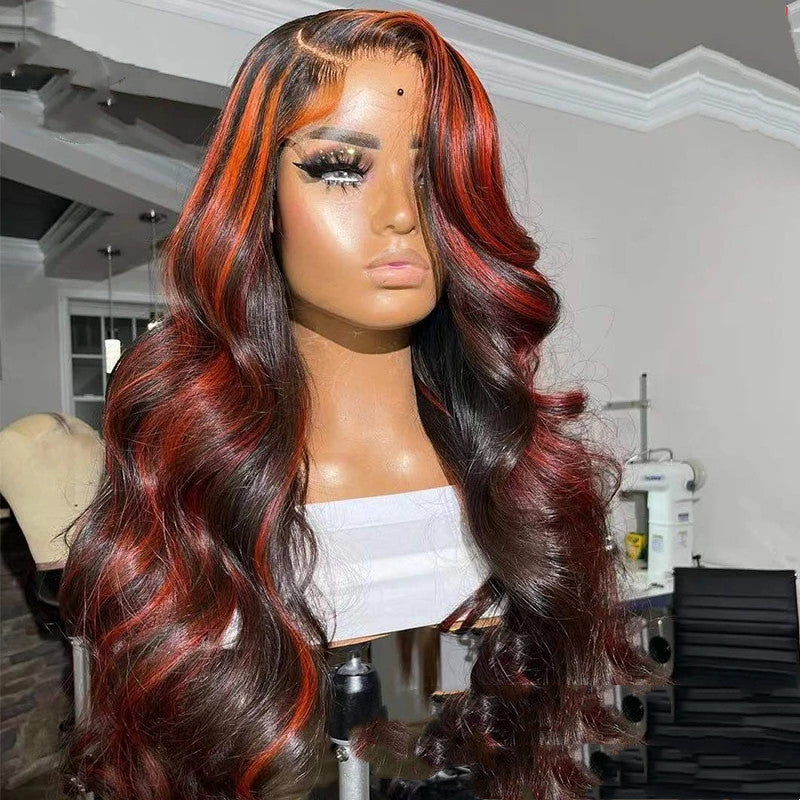 Lace Frontal Burgundy Highlight 13X4 4x4 Closure Wigs - iztia