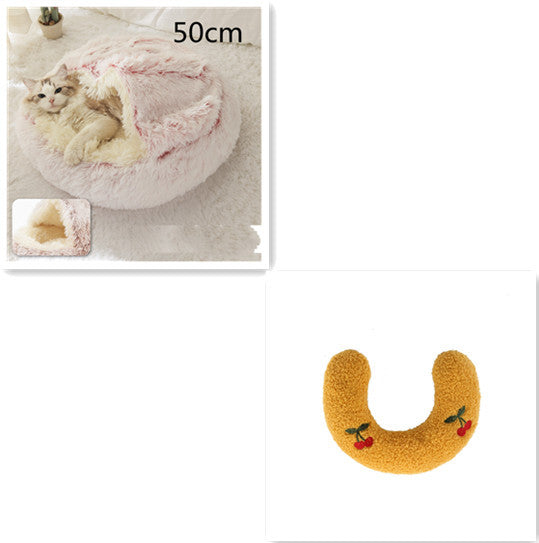 2 In 1 Dog And Cat Bed Pet Winter Bed Round Plush Warm Bed House Soft Long Plush Pets Bed - iztia