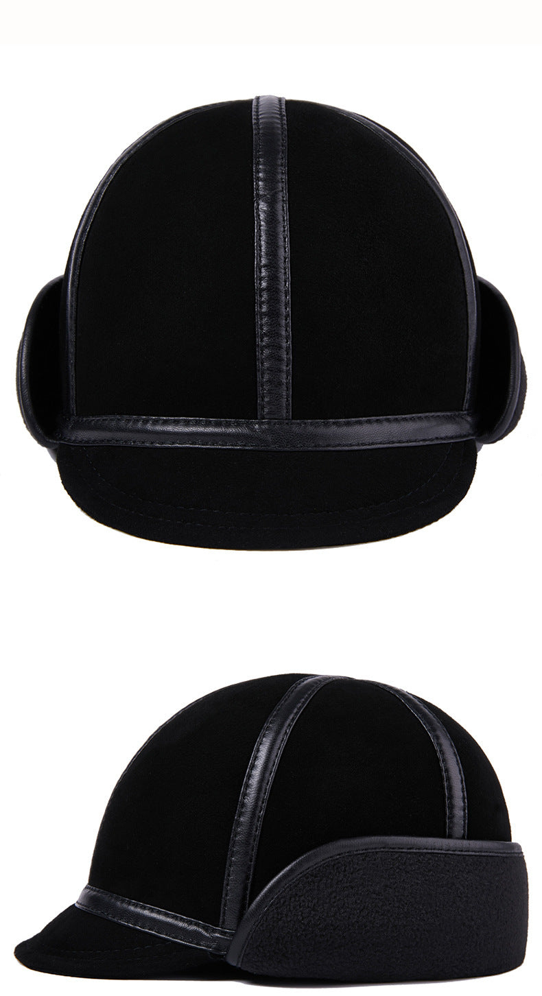 Casual Leather Men's Winter Sheepskin Velvet Thermal Outdoor Hat - iztia