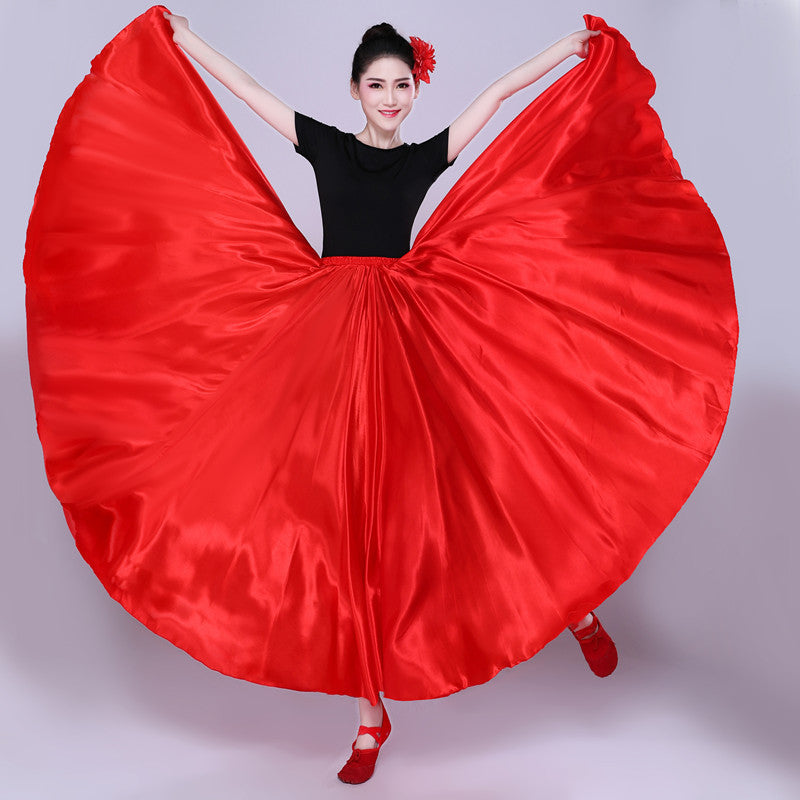 Simple Solid Color Performance Skirt With Large Swing - iztia