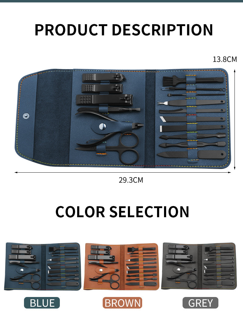 16pcs set Nail Clipper Cutter Trimmer Ear Pick Grooming Kit Manicure Set Pedicure Toe Nail Art Tools Set Kits with Bag - iztia
