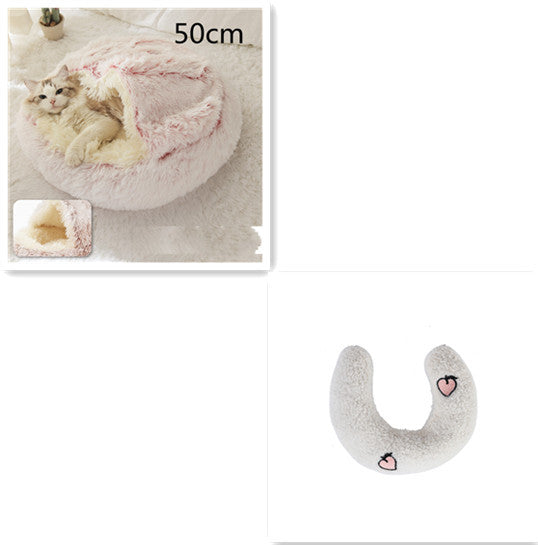 2 In 1 Dog And Cat Bed Pet Winter Bed Round Plush Warm Bed House Soft Long Plush Pets Bed - iztia