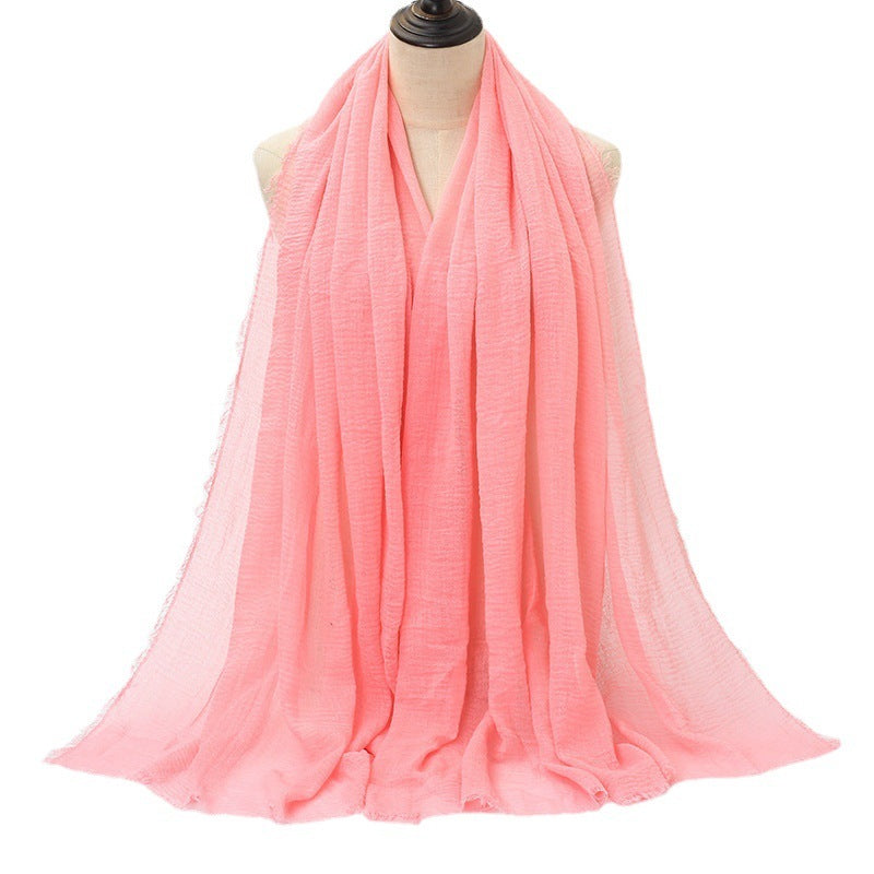 Pure Color Pleated Cotton Scarf Cotton And Linen Scarf - iztia