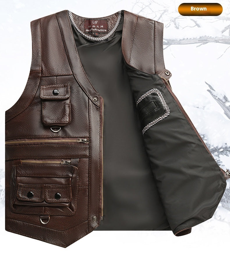 Genuine Leather Vest Man First Layer Cowhide Motorcycle Clothing - iztia