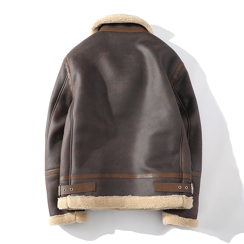 Men's Polo Collar Jacket Casual Plus Size Fur Integrated Fleece-lined Thickened - iztia