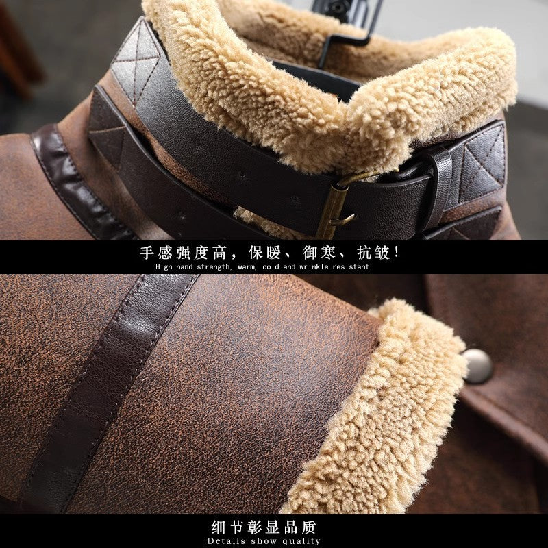 Men's Fashion Single-layer Fleece-lined Padded Jacket Lamb Wool Coat - iztia