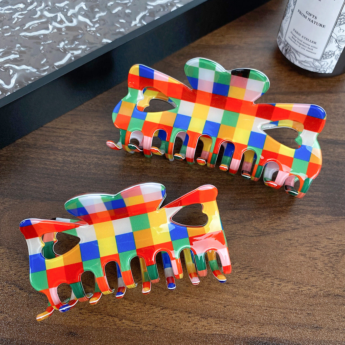 Color Chessboard Lattice Acetic Acid Elegant Hair Clip - iztia