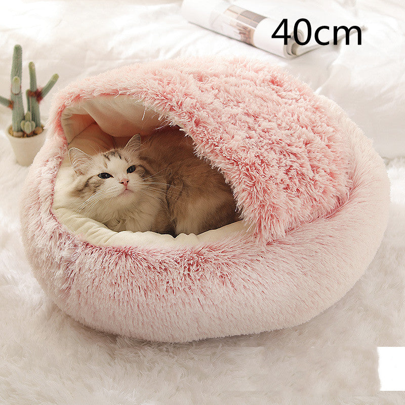 2 In 1 Dog And Cat Bed Pet Winter Bed Round Plush Warm Bed House Soft Long Plush Pets Bed - iztia