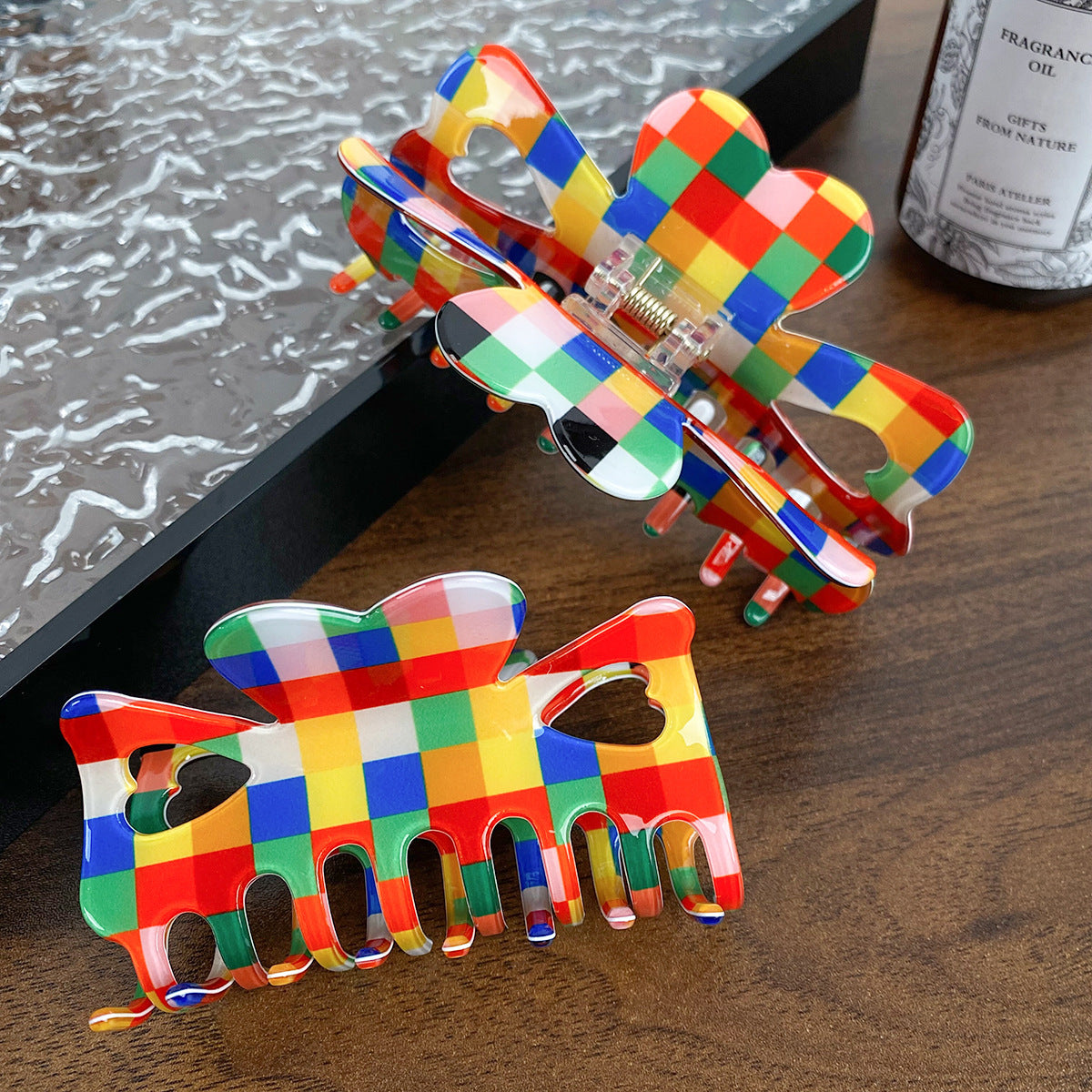 Color Chessboard Lattice Acetic Acid Elegant Hair Clip - iztia