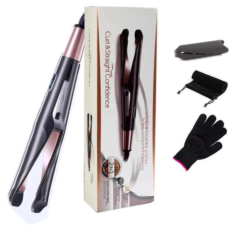 2 In 1 Hair Straightener And Curler Curling Iron For All Hair Types Tourmaline Ceramic Twisted Flat Iron For Hair Styling - iztia