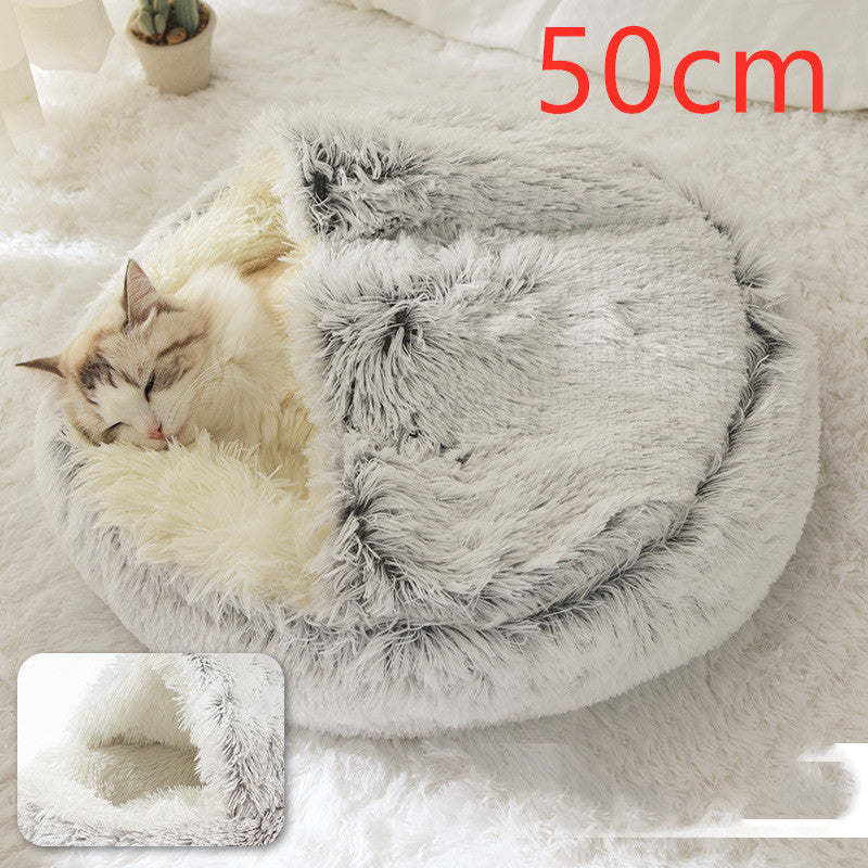 2 In 1 Dog And Cat Bed Pet Winter Bed Round Plush Warm Bed House Soft Long Plush Pets Bed - iztia